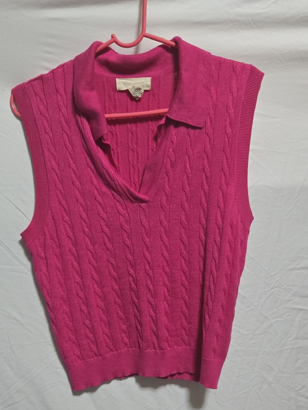 Women’s Sleeveless Polo Cable-Knit Sweater Vest - Hot Pink